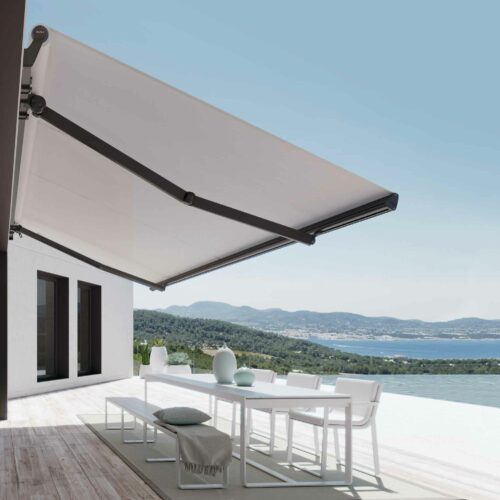 Awning with extendible arm, no cassette black