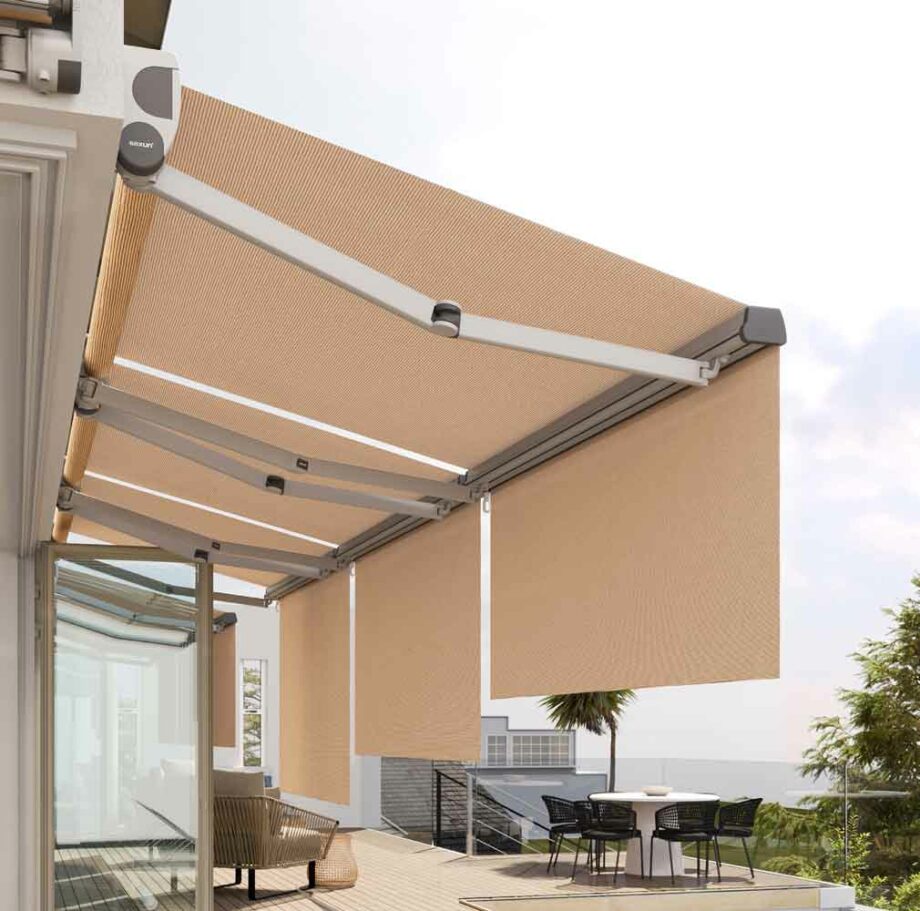 Extendible arm awnings with additional shade