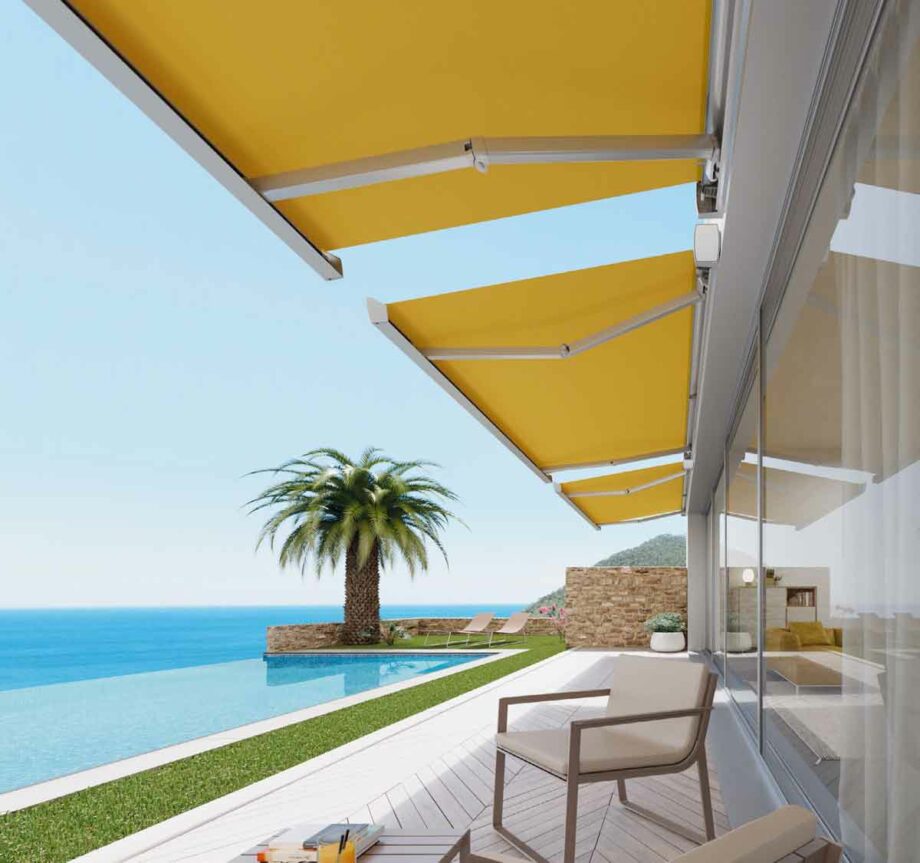 extendible arm awnings yellow